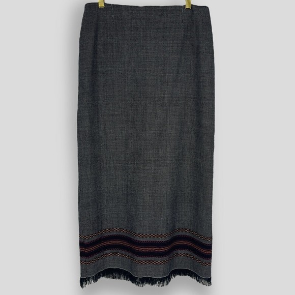 Vintage Simply Russell Midi Skirt Womens Straight Aztec Bohemian Frayed Hem 10 - Picture 1 of 9